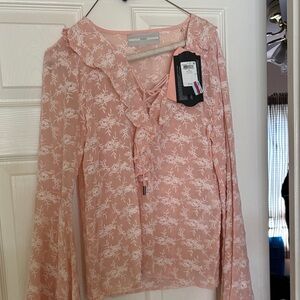 Guess Pink Floral Lace Blouse